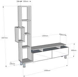 Hanah Home Mueble de TV Escandinavo Tulip Blanco con Almacenamiento y Estantería Salón